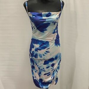 Shein spaghetti strip dress multicolored blue and white with ruching,  Size L